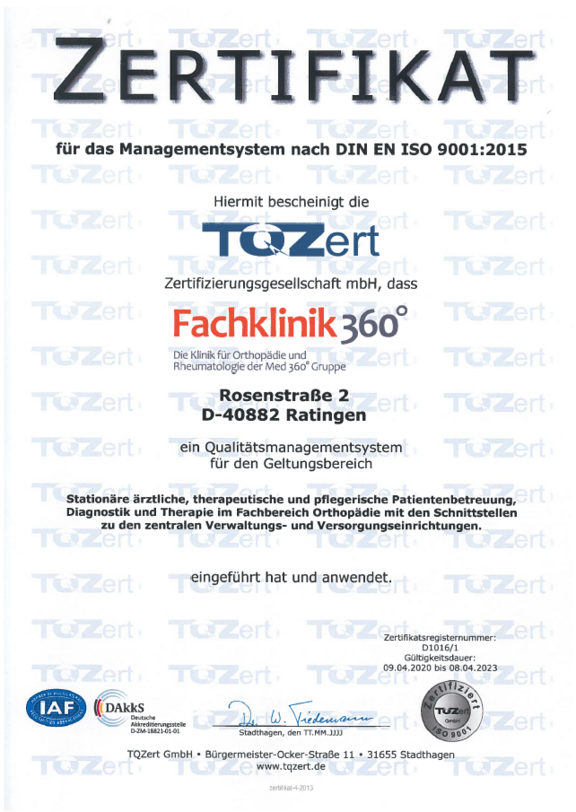ISO Zertifikat - Fachklinik 360°