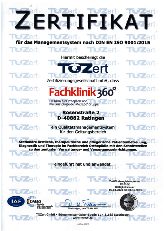 ISO Zertifikat - Fachklinik 360°